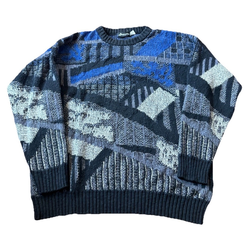 Vintage Cooji Style Sweater Men's‎ 2XL Blue Black Cotton USA Hyman And Son